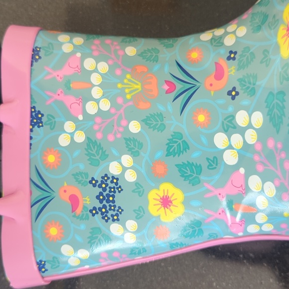 Toddler Girls Waterproof Rain Boots in Pink and Turquoise - Size 10T - Picture 3 of 3